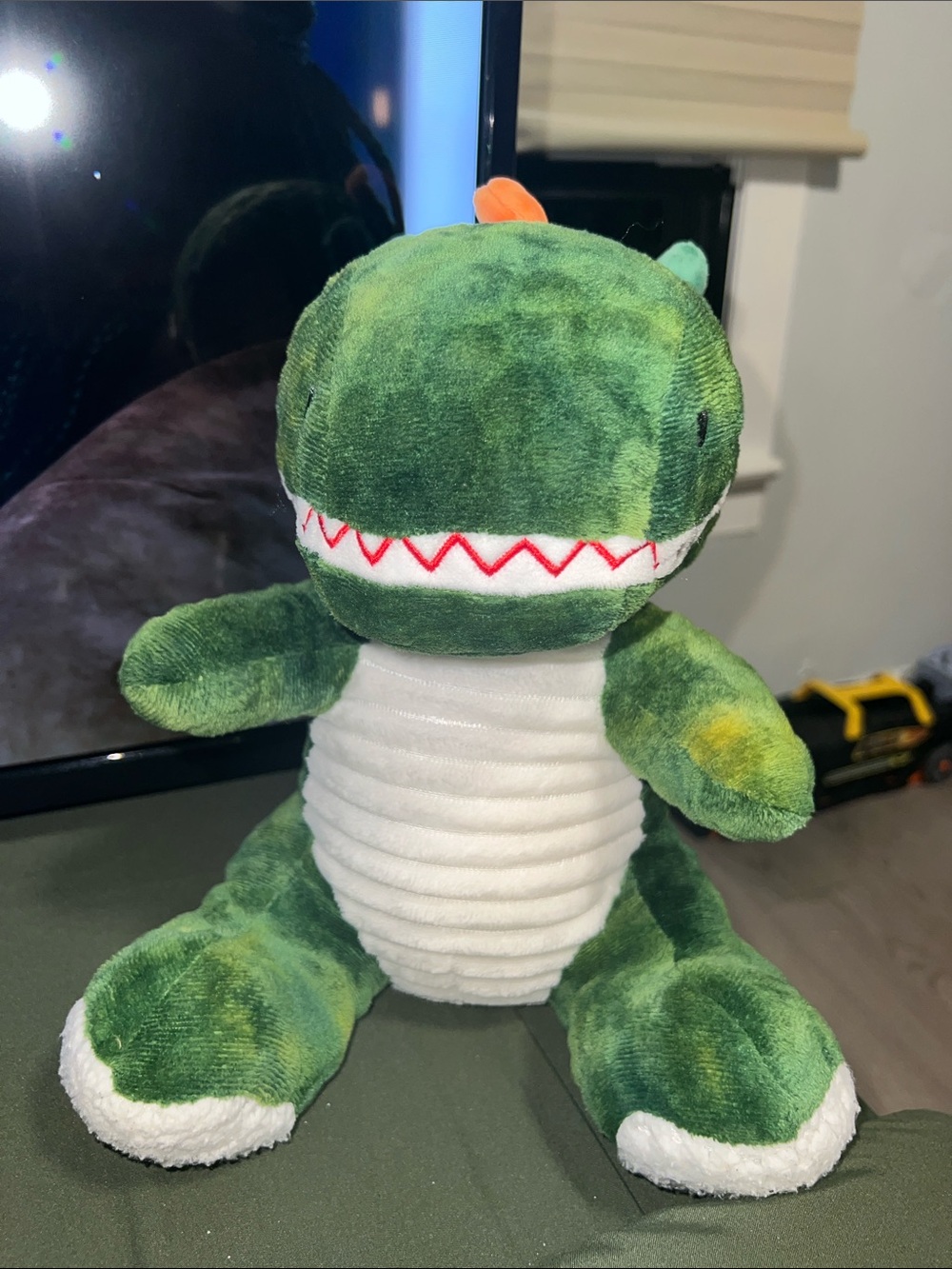 Green Plush Dinosaur Stuffed Toy with White Belly